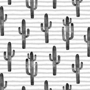 cactus on stripes - monochrome