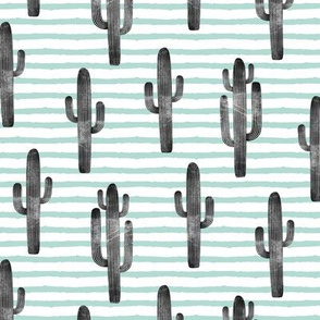 cactus on stripes - dark mint