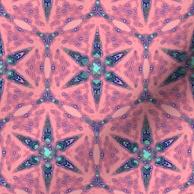 Ornate Turquoise Shuriken Shaped Stars on Pink