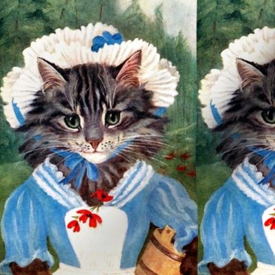 cats Maine Coon milk maids milkmaids farms farmers forests trees flowers Poppy poppies buckets bonnets aprons vintage retro Anthropomorphic whimsical