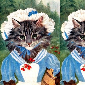 cats Maine Coon milk maids milkmaids farms farmers forests trees flowers Poppy poppies buckets bonnets aprons vintage retro Anthropomorphic whimsical