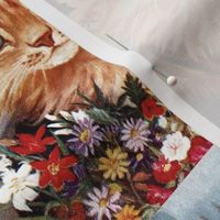 cats Maine Coon flowers floral bouquet roses daisy daisies lily lilies feathers shawl hats sky clouds vintage retro Anthropomorphic whimsical animals colorful