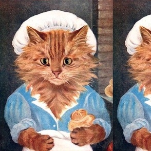 cats Maine Coon Baker bakery chefs cooks pastry pastries food aprons hats caps cooking baking vintage retro Anthropomorphic whimsical animals