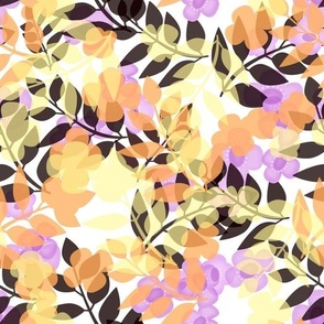 Yellow pink pattern with flowers and fall leaves 