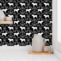 English Bulldog floral silhouette fabric pattern black