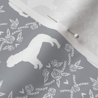 English Bulldog floral silhouette fabric pattern grey