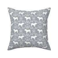 English Bulldog floral silhouette fabric pattern grey