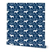 English Bulldog floral silhouette fabric pattern navy