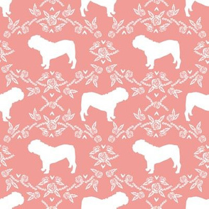 English Bulldog floral silhouette fabric pattern peach