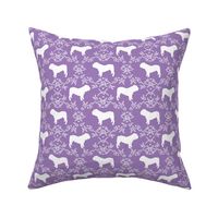 English Bulldog floral silhouette fabric pattern purple