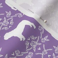 English Bulldog floral silhouette fabric pattern purple