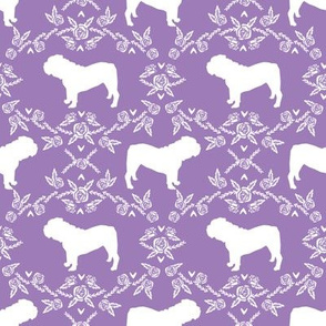 English Bulldog floral silhouette fabric pattern purple