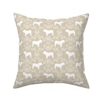 English Bulldog floral silhouette fabric pattern sand