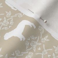 English Bulldog floral silhouette fabric pattern sand