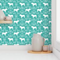 English Bulldog floral silhouette fabric pattern turquoise