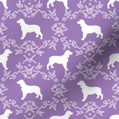 English springer spaniel floral silhouette fabric pattern purple