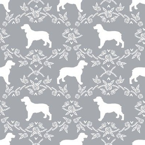 English springer spaniel floral silhouette fabric pattern grey