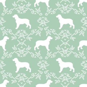 English springer spaniel floral silhouette fabric pattern mint