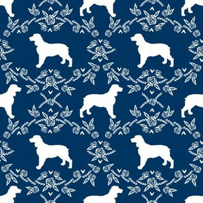 English springer spaniel floral silhouette fabric pattern navy