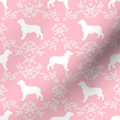 English springer spaniel floral silhouette fabric pattern pink