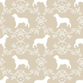 English springer spaniel floral silhouette fabric pattern sand
