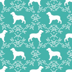 English springer spaniel floral silhouette fabric pattern turquoise