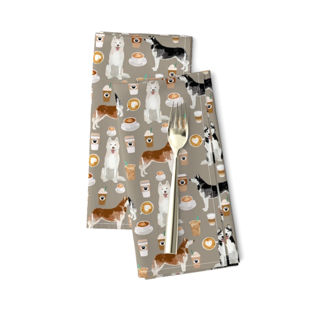 husky fabric siberian huskies and coffees fabric dogs design - medium brown