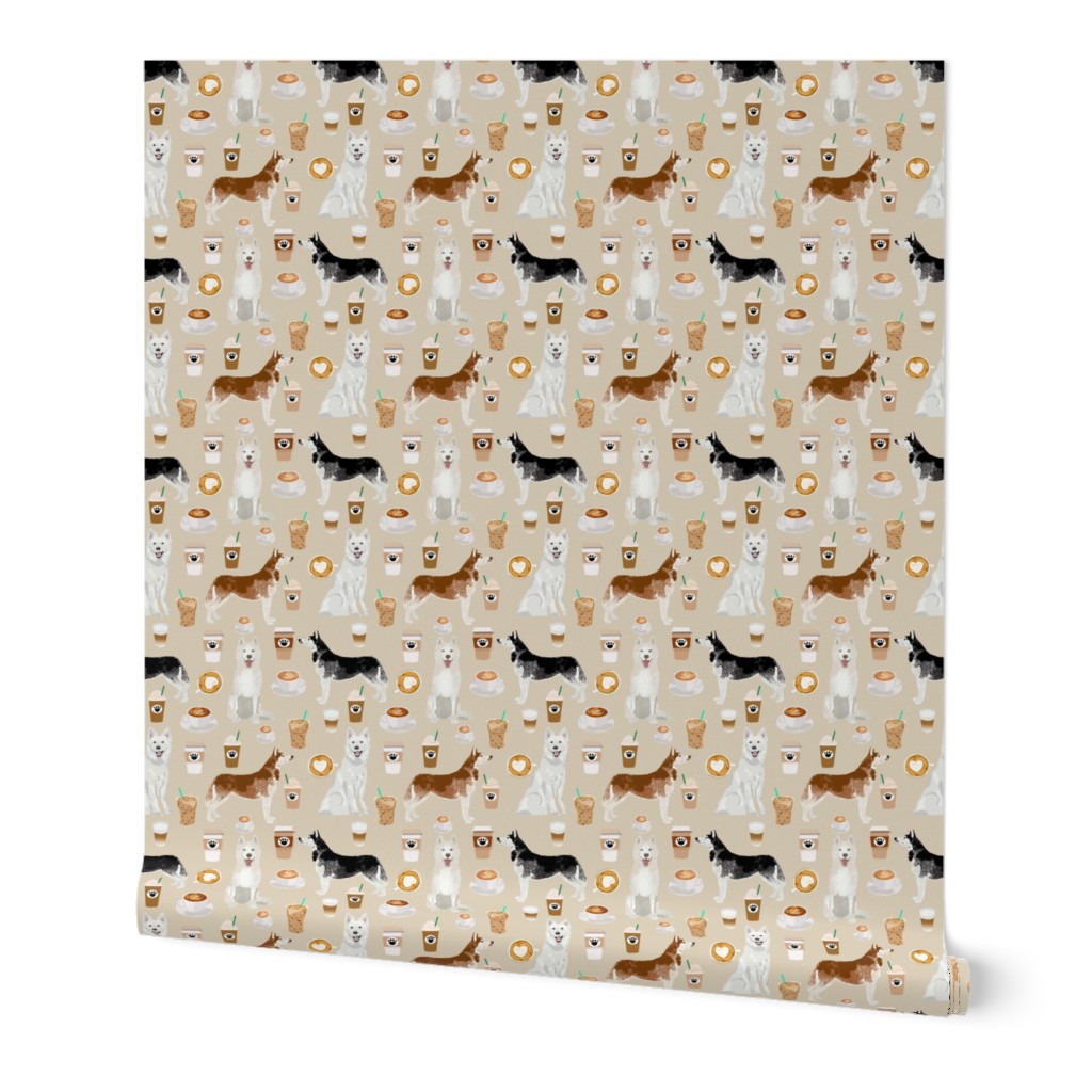 huskies and white shepherd fabric coffees - sand