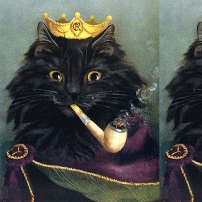 black cats persian Maine Coon kings emperors royalty princes crowns Tobacco pipes smoking smoke vintage retro Anthropomorphic whimsical animals