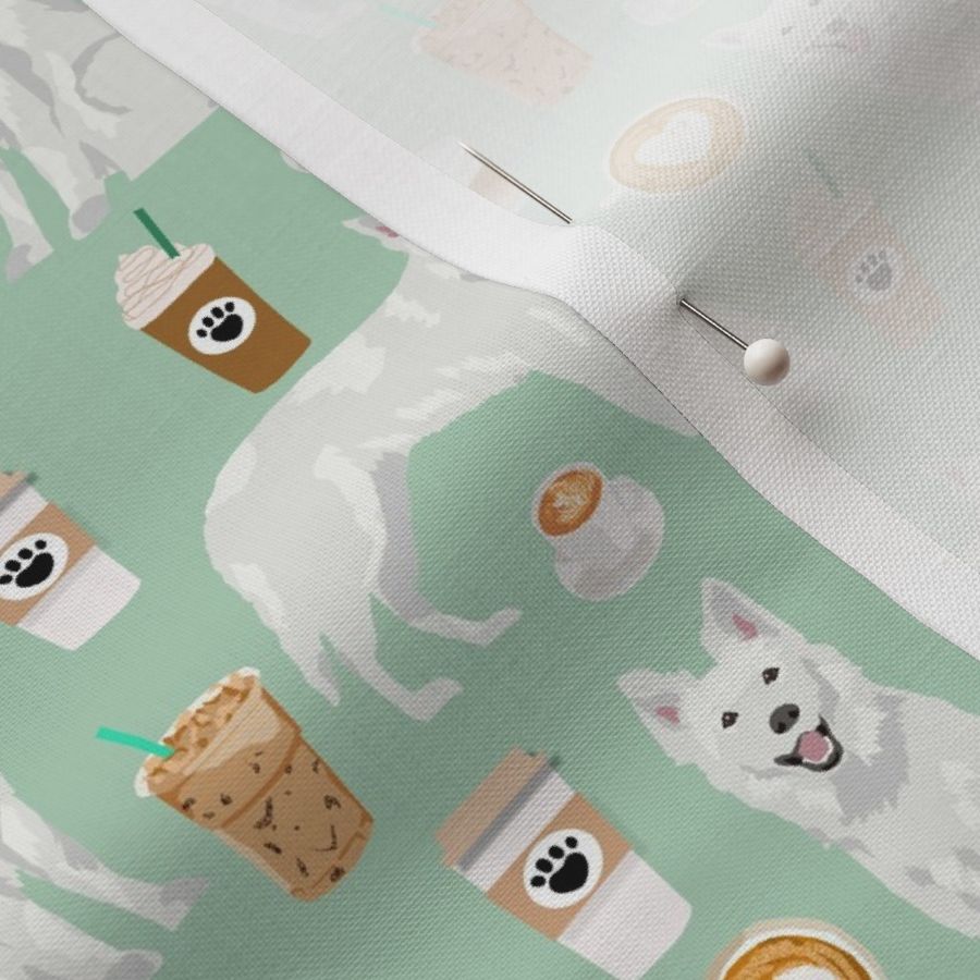 white shepherd fabric white german shepherds and coffees design - mint