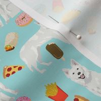 white shepherd fabric white german shepherds and junk food design - light blue