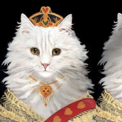 Persian cats white princesses queens empress tiaras crowns royalty sashes hearts necklaces vintage retro Anthropomorphic whimsical animals