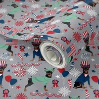 miniature pinscher fabric min pin design july 4th usa fabric - grey