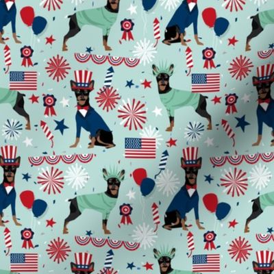 miniature pinscher fabric min pin design july 4th usa fabric - light