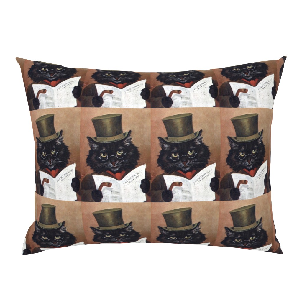 black cats Victorian gentleman gentlemen top hats reading newspapers walking canes spectacles cravat vintage retro Anthropomorphic  whimsical animals 