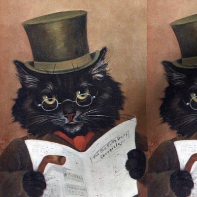 black cats Victorian gentleman gentlemen top hats reading newspapers walking canes spectacles cravat vintage retro Anthropomorphic  whimsical animals 