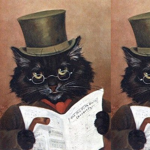 black cats Victorian gentleman gentlemen top hats reading newspapers walking canes spectacles cravat vintage retro Anthropomorphic  whimsical animals 