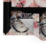 Cats Maine Coon flowers floral roses crowns shawl pink Victorian Anthropomorphic vintage retro kitsch whimsical egl elegant gothic lolita
