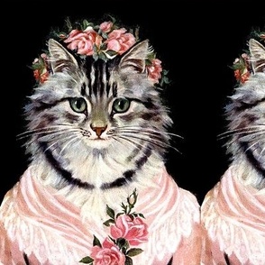 Cats Maine Coon flowers floral roses crowns shawl pink Victorian Anthropomorphic vintage retro kitsch whimsical egl elegant gothic lolita