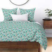 Budgie Birds With Blossom Flowers on Mint Green