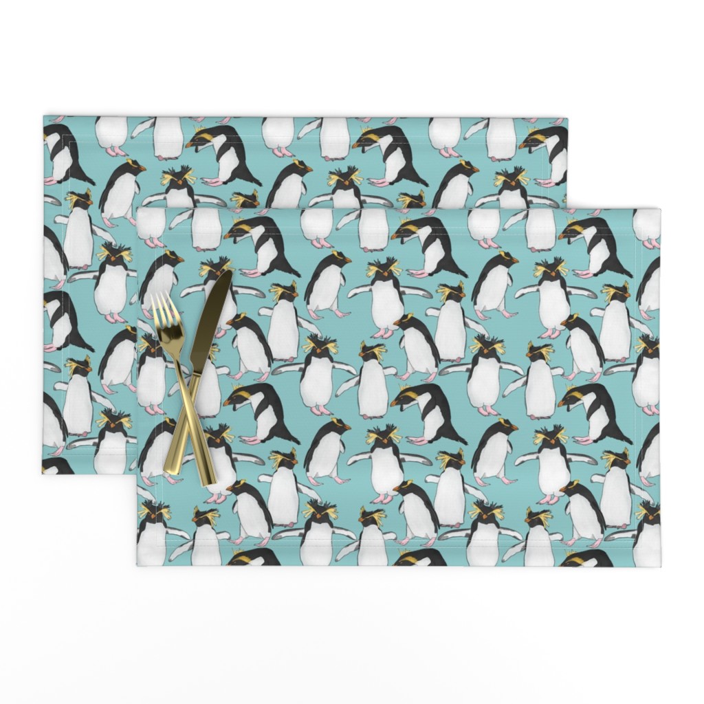 Rockhopper Penguins on Light Blue