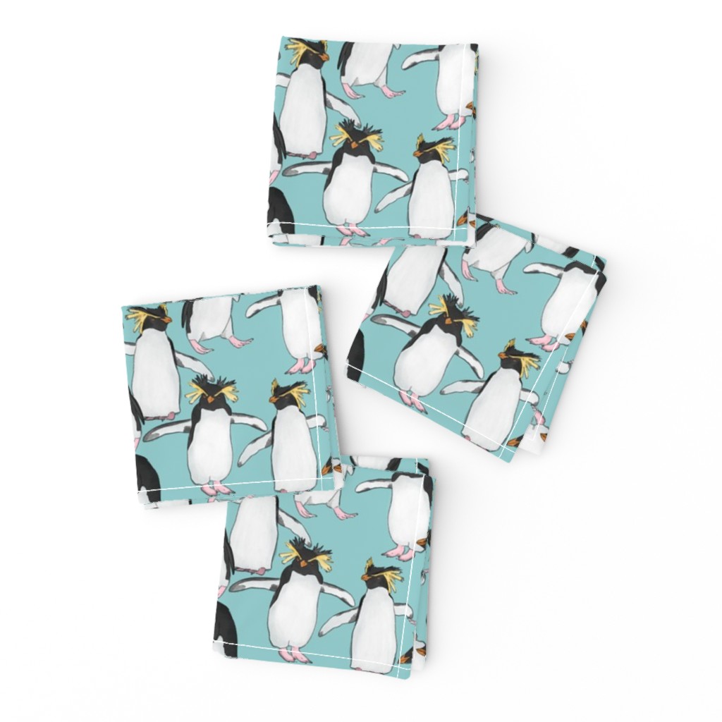 Rockhopper Penguins on Light Blue