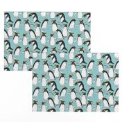 Rockhopper Penguins on Light Blue