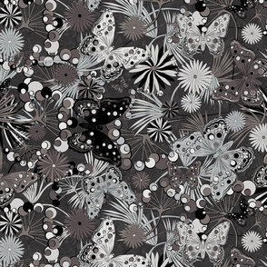 butterflies floral mix black and white