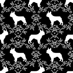 french bulldog florals silhouette frenchie dog black