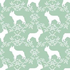 french bulldog florals silhouette frenchie dog mint