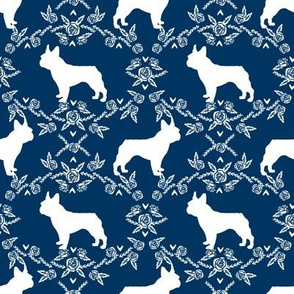 french bulldog florals silhouette frenchie dog navy