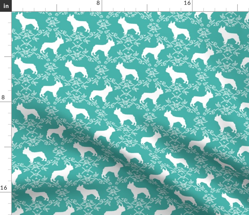 french bulldog florals silhouette frenchie dog turquoise