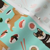 shiba inu dog fabric sushi and dogs fabric print - aqua