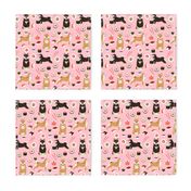 shiba inu dog fabric sushi and dogs fabric print - pink